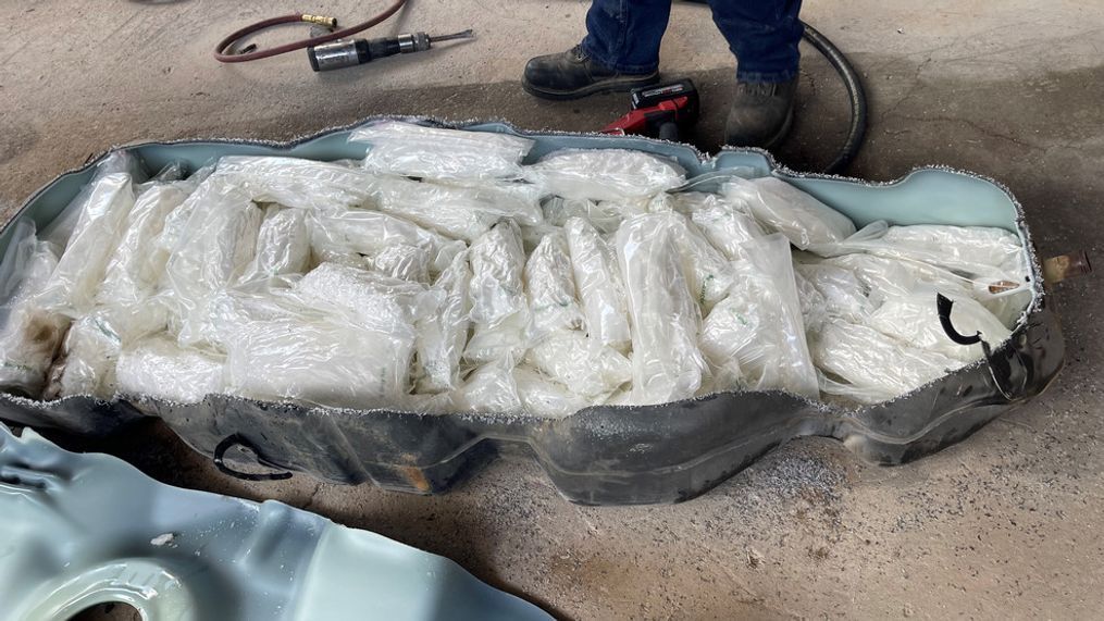 111 pounds of methamphetamine concealed within the vehicle’s fuel tank found at Ysleta Port of Entry on Sunday, June 11, 2023. Credit: CBP