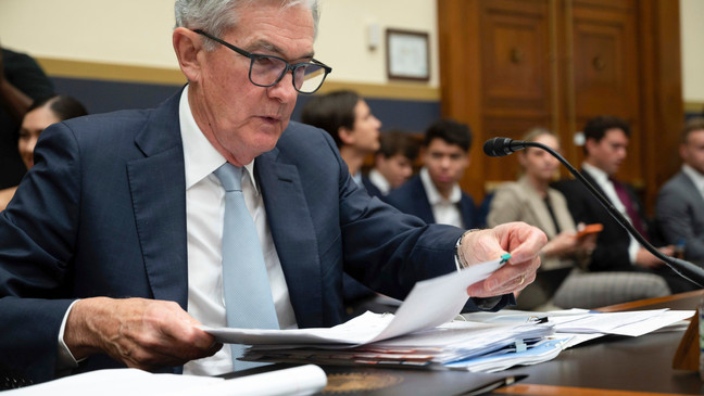 Federal Reserve Chairman Jerome Powell prepares to testify before the House Financial Services Committee on Thursday, June 23, 2022, in Washington. (AP Photo/Kevin Wolf)