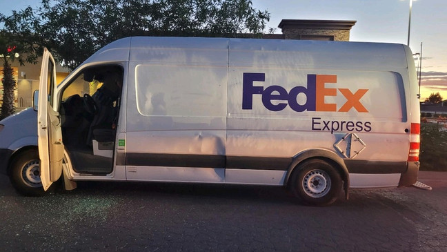 A migrant smuggling scheme involving a fake FedEx truck was disrupted on Upper Valley Road and Artcraft Road on June 9, 2023. (Credit: U.S. Customs and Border Protection)