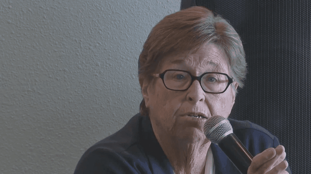 Dona Ana County Sheriff Kim Stewart during her re-election campaign in October of 2022. [Credit: KFOX14]{p}{/p}